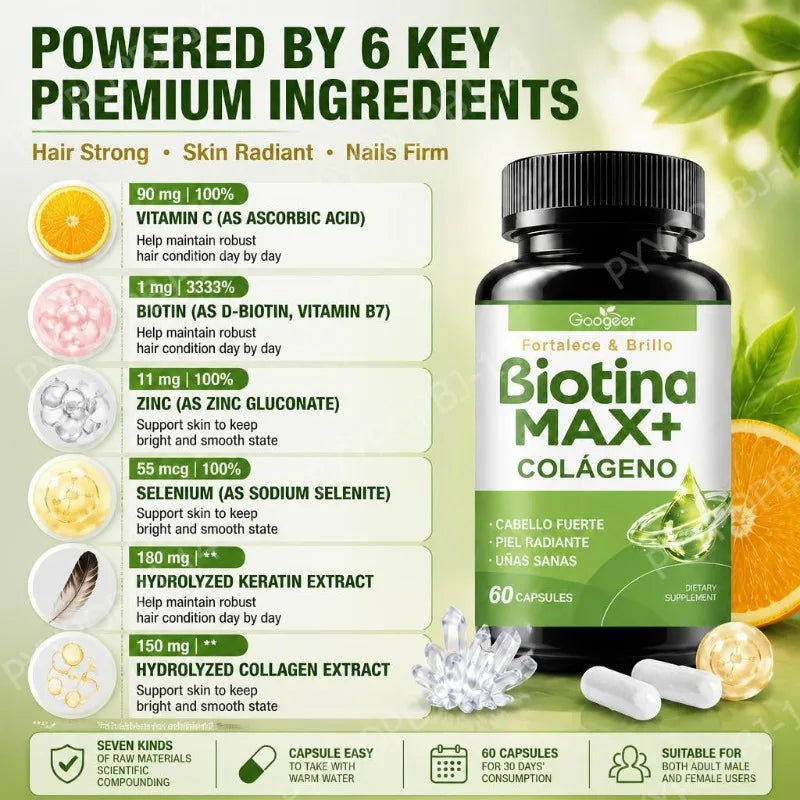 BIOTINA MAX + COLAGENO - FORMULA PREMIUM